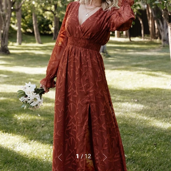 Large Bridget Textured Maxi Dress in Rust - Picture 1 of 3